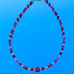 Handmade Red Evil Eye Beaded Necklace 🧡